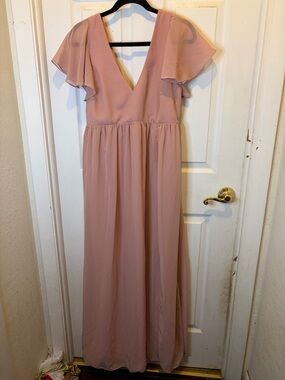 birdy grey ryan dress Birdy Grey NWT Ryan Dress Mesh Mauve Bridesmaid Gown Formal Pleated Maxi Size L